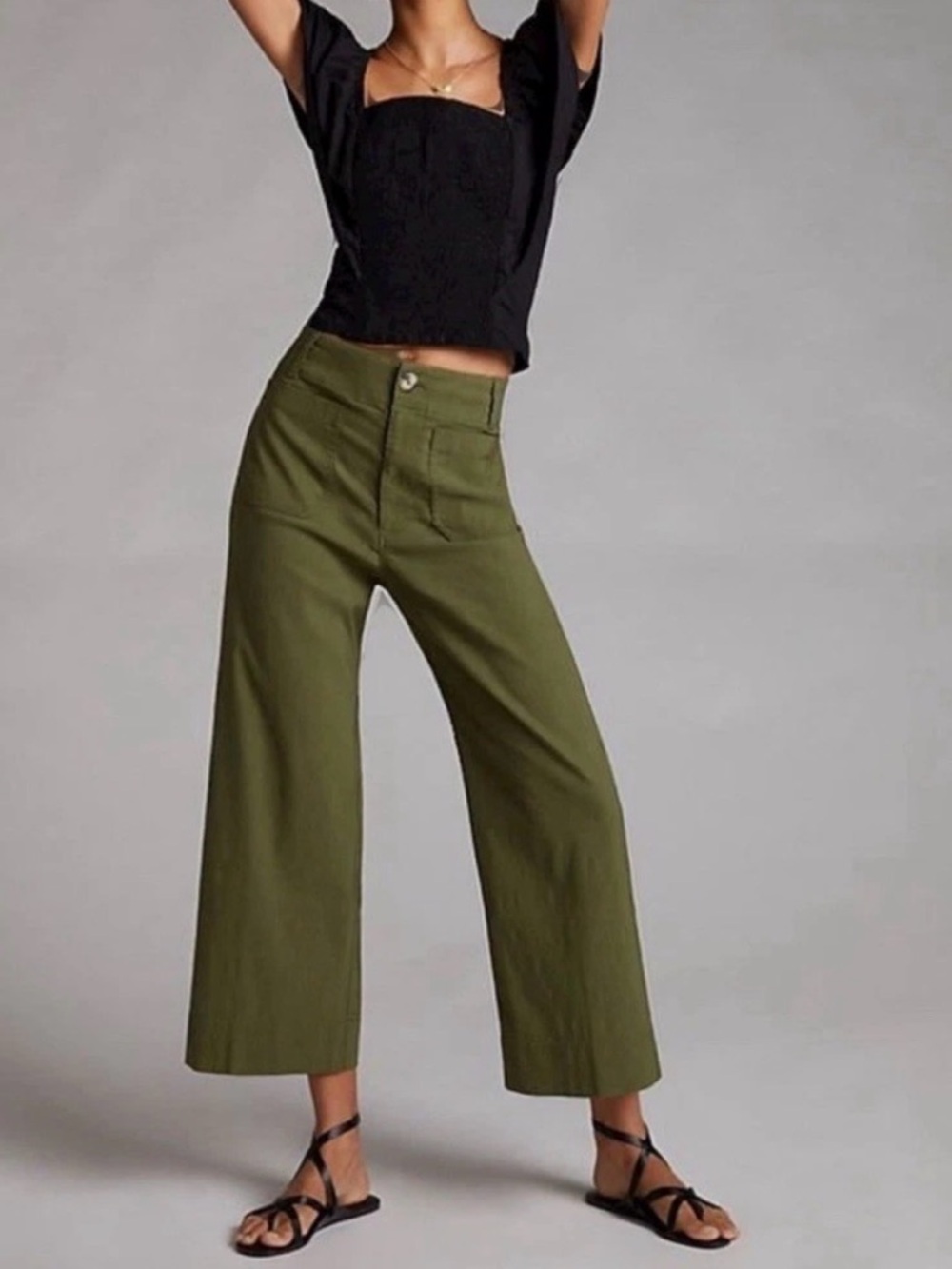 Maeve Anthropologie The Colette High Rise Wide Leg Stretch Pants Green Size: 32